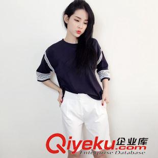 5.15 新款 6212 韓國東大門代購實拍休閑百搭純色蕾絲拼接女式寬松短袖T恤原始圖片2