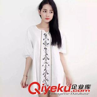 5.6 新款 2085 韓國東大門代購實拍夏季純棉刺繡花朵民族風(fēng)大碼寬松連衣裙