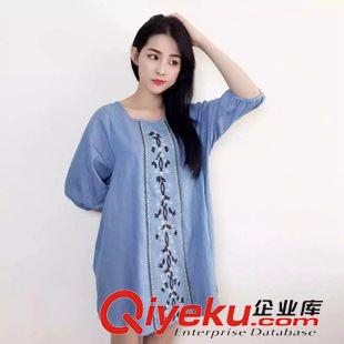 5.6 新款 2085 韓國東大門代購實拍夏季純棉刺繡花朵民族風(fēng)大碼寬松連衣裙