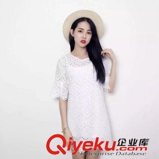 5.6 新款 2086韓國東大門代購實拍夏季新款純棉名媛百搭純色溝花鏤空連衣裙