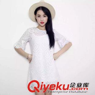 5.6 新款 2086韓國東大門代購實拍夏季新款純棉名媛百搭純色溝花鏤空連衣裙