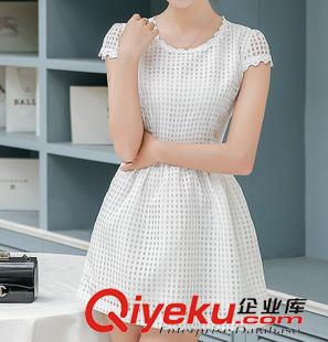 2015夏季第七波 連衣裙2015夏季歐根紗短袖連衣裙修身韓版雪紡女裝繡花蓬蓬裙原始圖片2