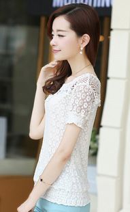 2015夏季第二波 2015夏裝新款韓版女裝短款雪紡衫小衫短袖女蕾絲 夏天時(shí)尚衣服潮原始圖片3