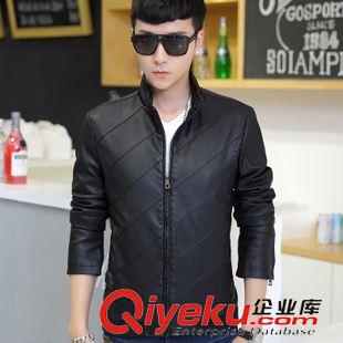 10月份男裝外套 2015爆款男裝新款斜立領皮衣 韓版修身男士皮夾克外套 一件代發(fā)原始圖片3