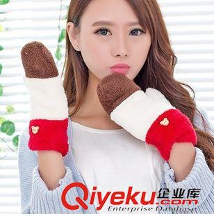 新款手套{dy}批 爆款韓版手套彩虹手套冬季女士加厚毛絨連指可愛糖果色保暖手套原始圖片2