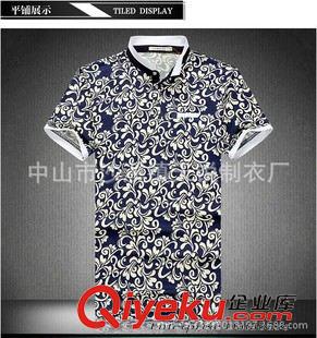 polo衫 【廠家定做】時尚韓式男士短袖T恤純棉立領(lǐng)碎花修身休閑T恤原始圖片2
