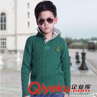 男童毛衣 中大童裝秋裝2014新款兒童毛衣男童針織衫高領撞色翻領長袖原始圖片2