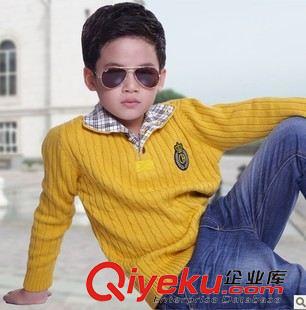 男童毛衣 中大童裝秋裝2014新款兒童毛衣男童針織衫高領撞色翻領長袖原始圖片3