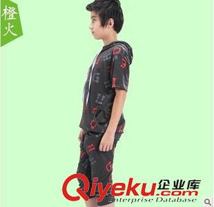經(jīng)典運動 小男孩夏裝套裝清倉兒童男裝大童裝男童哈倫褲套裝純棉帶帽潮原始圖片2