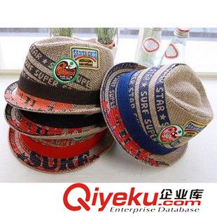 兒童帽子 2015年{zx1}款日式親子麻布草帽兒童禮帽貼標(biāo)爵士舞蹈表演帽遮陽帽原始圖片3