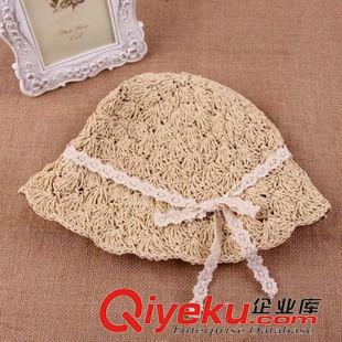 親子帽子 新款 夏天兒童帽子批發 縷空紙草 淑女蕾絲帶漁夫帽 遮陽帽 草帽原始圖片3