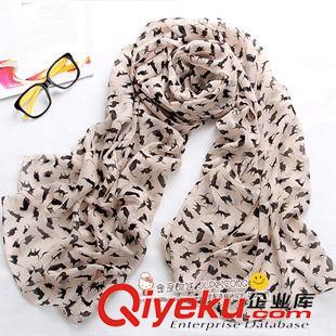 雪紡絲巾 韓國 女式圍巾 秋冬雪紡絲巾 小貓咪hg骷髏頭 超長超大披肩兩用原始圖片3