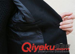 風衣 2015秋裝修身男士雙排扣黑色外套男大翻領呢子中長款風衣男裝大衣原始圖片3