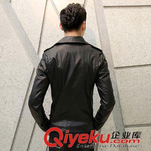 皮衣 2015秋冬款男士皮夾克休閑別針鏈條PU皮外套韓版修身夜店男式皮衣原始圖片3