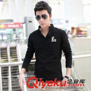 大碼衣服（有XXXL及以上尺碼） 秋裝男士長(zhǎng)袖T恤 時(shí)尚修身T恤男青少年學(xué)生純棉純色立領(lǐng)打底衫潮原始圖片2