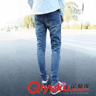 未分類 les帥t林彎彎2015新款壓皺貓須破洞補丁褲男士水洗修身哈倫牛仔褲原始圖片2