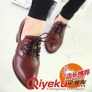 2015年3月中旬新款 2015春秋季新品英倫風尖頭羊皮女鞋 粗跟中跟羊反絨系帶女式單鞋