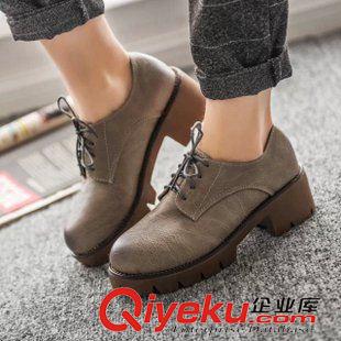 中跟 2015春秋新款系帶女鞋英倫復古單鞋女 牛筋厚底粗跟低跟皮鞋批發原始圖片2