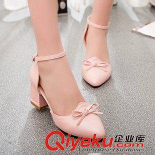 中跟 2015韓版可愛蝴蝶結淑女風一字搭扣粗跟中高跟女鞋廠家直銷批發原始圖片2