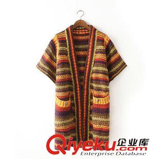 2015年9月6上新 2015秋季女裝新款 劉雯同款復古粗毛線中長款開衫寬松毛衣外套