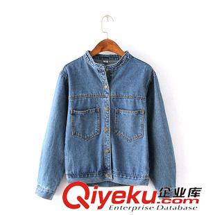 2015年7月19上新 2015秋季女裝新款  韓版時尚立領雙口袋牛仔小外套百搭短外套