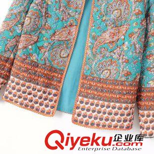 2015年7月16上新 2015秋季女裝新款  歐美風休閑時尚腰果花定位印花棉衣