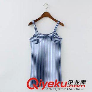 2015年7月9上新 歐美風2015夏季女裝新款  刺繡數字歐根紗條紋內搭兩件套連衣裙