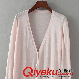 2015年7月4上新 2015夏季女裝新款  韓版休閑時(shí)尚大V領(lǐng)雙口袋針織開衫原始圖片2