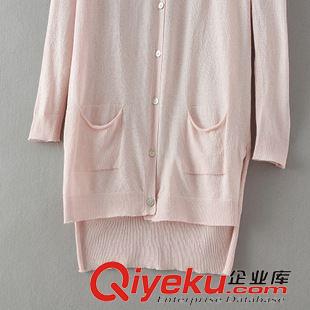 2015年7月4上新 2015夏季女裝新款  韓版休閑時(shí)尚大V領(lǐng)雙口袋針織開衫原始圖片3