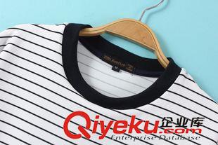 2015年7月1上新 2015夏季女裝新款  歐美風(fēng)休閑時(shí)尚圓領(lǐng)短袖條紋兩穿連衣裙原始圖片2