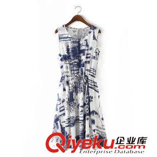 2015年6月4上新 2015夏季女裝新款  韓版復古時尚民族風水墨畫棉麻連衣裙