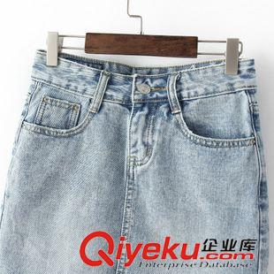 2015年5月26上新 2015夏季女裝新款   韓版時尚高腰水洗磨白毛邊牛仔包臀半身裙原始圖片2