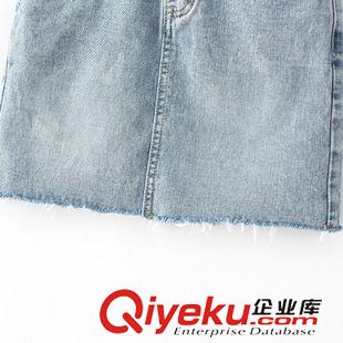 2015年5月26上新 2015夏季女裝新款   韓版時尚高腰水洗磨白毛邊牛仔包臀半身裙原始圖片3