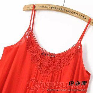 2015年4月25上新 歐美風(fēng)2015夏季女裝新款   休閑時(shí)尚勾花純色吊帶原始圖片2