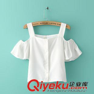 2015年4月25上新 2015夏季女裝新款  韓版荷葉邊露肩吊帶雪紡衫+印花半身裙套裝原始圖片2
