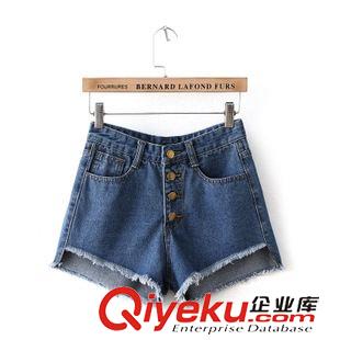 2015年4月22上新 2015夏季女裝新款  韓版做舊水洗毛邊磨破洞熱褲高腰牛仔短褲