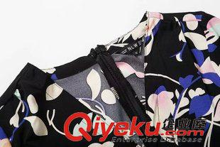 2015年4月16上新 2015夏季女裝新款  歐美風(fēng)休閑時(shí)尚V領(lǐng)五分袖花朵印花連體褲原始圖片2