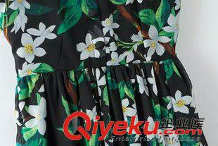 2015年4月15上新 歐美風2015夏季女裝新款  休閑時尚度假白玉蘭印花荷葉邊連衣裙原始圖片3