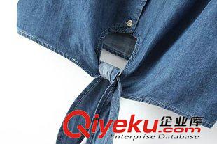2015年4月15上新 2015夏季女裝新款  A時尚短款蝴蝶結(jié)牛仔翻領(lǐng)上衣披肩牛仔襯衫原始圖片3