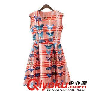2015年4月13上新 2015夏季女裝新款   歐美風(fēng)休閑時尚定位印花飄帶短袖襯衫連衣裙