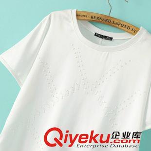 2015年4月10上新 2015夏季女裝新款  歐美風休閑時尚圓領(lǐng)短袖仿真絲燙鉆純色T恤原始圖片2