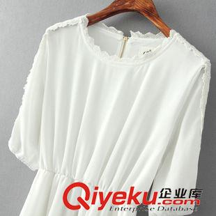 2015年4月4上新 2015夏季女裝新款 韓版時尚蕾絲拼接波浪裙擺短袖長款連衣裙原始圖片2