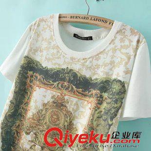 2015年4月4上新 2015夏季女裝新款 歐美風(fēng)休閑時(shí)復(fù)古數(shù)碼印花女士短袖T恤原始圖片2