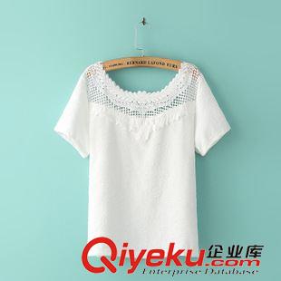 套裝 2015夏季女裝新款  休閑時尚鉤花花邊領(lǐng)T恤上衣+印花寬松短褲套裝原始圖片2
