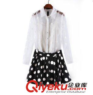 套裝 2015夏季女裝新款  休閑時尚修身翻領(lǐng)襯衫+印花半身裙兩件套套裝