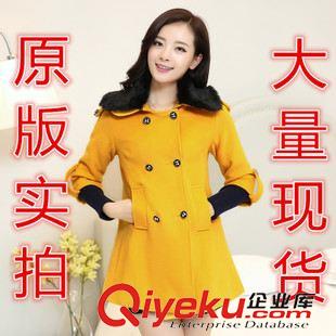 8月新款{dy}批 2015秋裝新款韓版 外套毛領(lǐng)女裝紅色呢大衣中長(zhǎng)款毛呢大衣原始圖片2