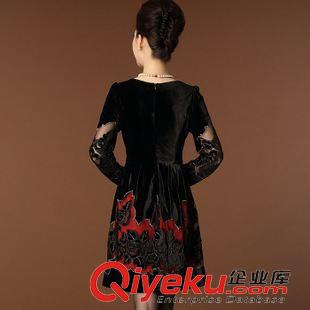 媽媽秋裝 2014秋季新款 高貴氣質鉤花鏤空加大碼媽媽裝 金絲絨連衣裙女原始圖片3