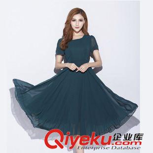 波西米亞長(zhǎng)裙 2015夏季新款韓版短袖修身純色系帶大擺型淑女連衣裙女 飄逸長(zhǎng)裙原始圖片3
