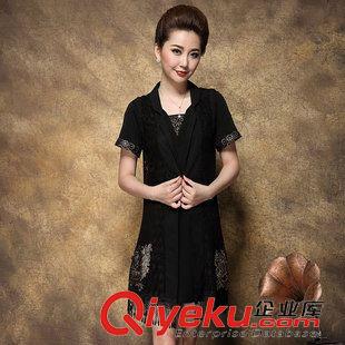 裙套裝 褲套裝 2015新款媽媽裝中老年大碼女裝修身顯瘦兩件套繡花網紗連衣裙女夏原始圖片2