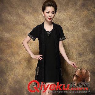 裙套裝 褲套裝 2015新款媽媽裝中老年大碼女裝修身顯瘦兩件套繡花網紗連衣裙女夏原始圖片3